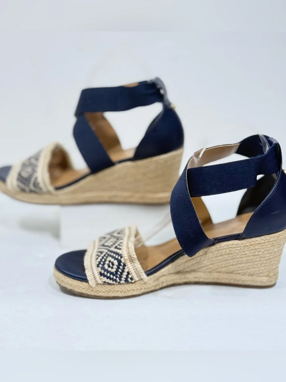 Tommy Hilfiger TWGEMINA  Navy & Cream Espadrille Jute 3” Wedge Sandals Size 8.5